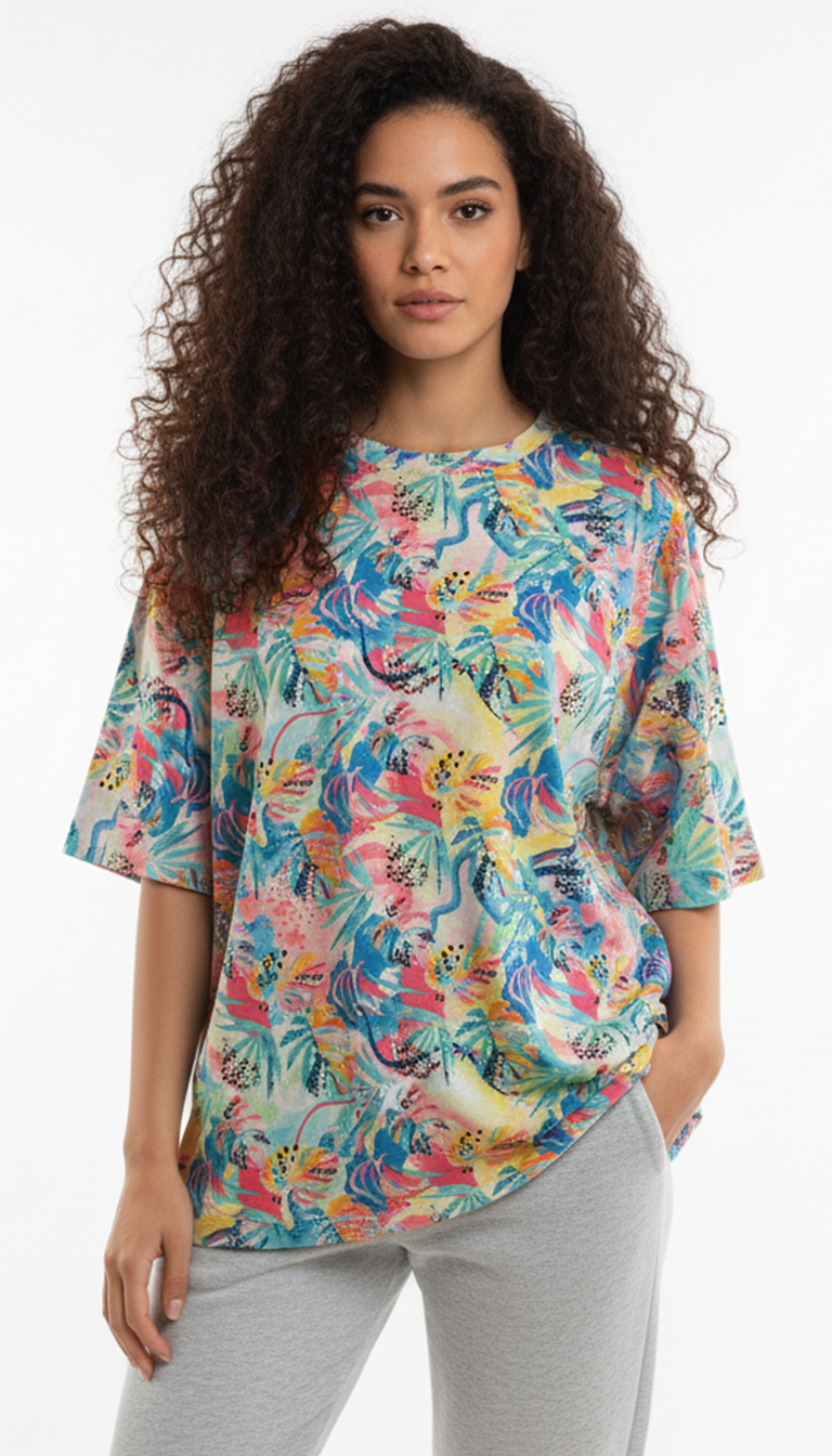 Abstract mixed Cotton Oversized T-Shirt