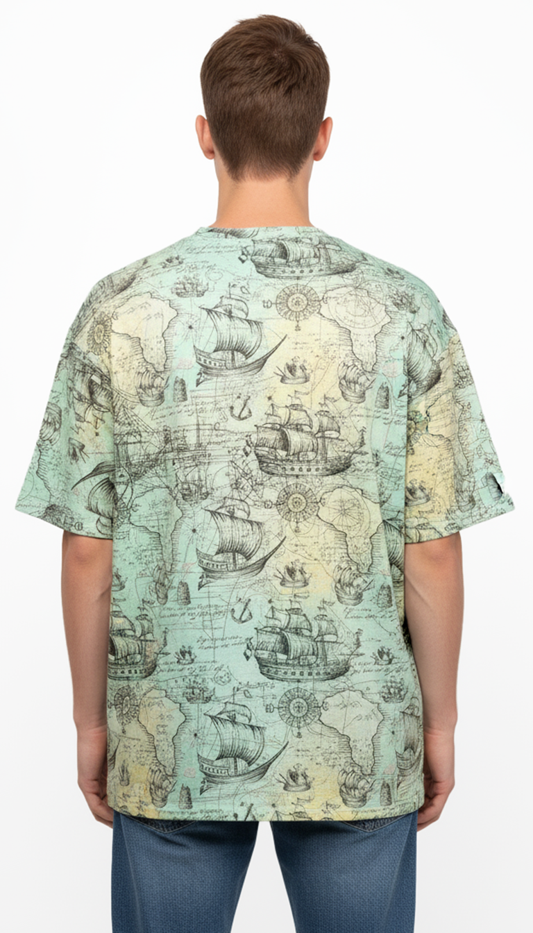 ‘Voyager’ Printed Cotton Oversized T- Shirt