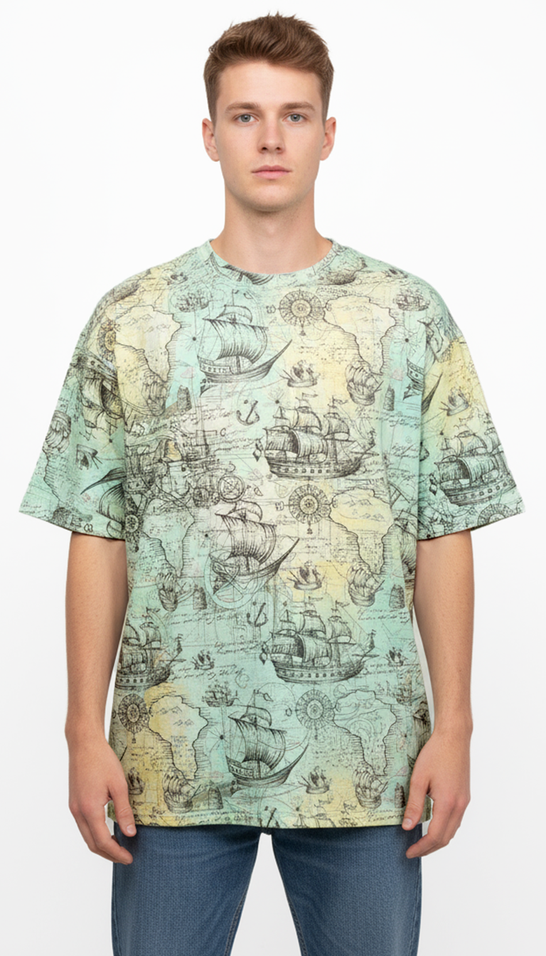 ‘Voyager’ Printed Cotton Oversized T- Shirt