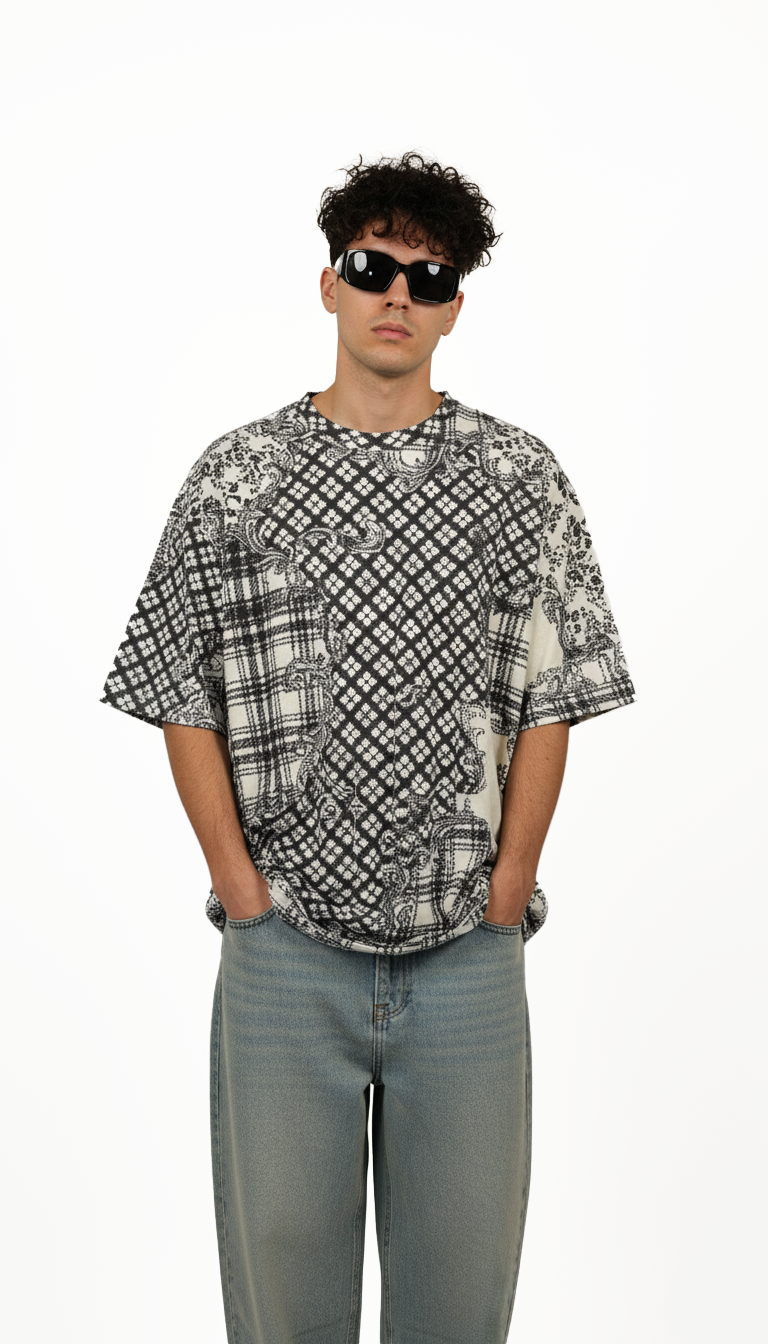 'Blackbook Pattern' Cotton Oversized T-Shirt